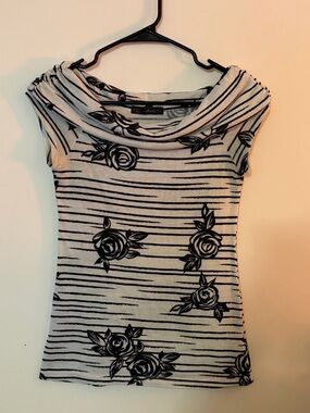 HeartSoul Black and White Floral Stripe Top